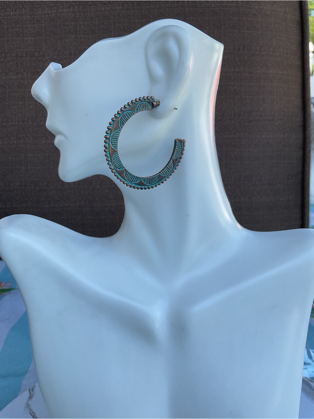 🌟🌟 Turquoise Patina Hoop Earrings - Fashion Jewelry - Picture 3 of 5